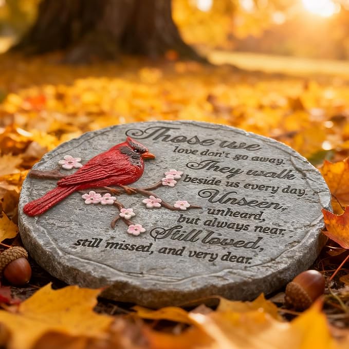 Memorial Garden Stones Red Cardinal Sympathy Gifts for Loss of Loved One - Outside Bereavement Memory Plaques Christmas Outdoors Home Decor Stepping Stone