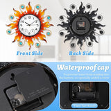 Sun Outdoor Clock with Thermometer and Hygrometer Combo，13'' Wall-Mounted Outdoor Clocks Waterproof Silent No-Ticking for Home, Office, Bedroom, Living Room, Kitchen, Bathroom, Outdoor use
