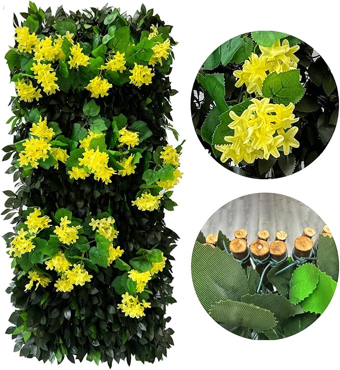 GLANT Expandable Fence Privacy Screen for Balcony Patio Outdoor,Decorative Faux Ivy Fencing Panel,Artificial Hedges (Single Sided Leaves) (4, Branches -Yellow Muxiang)