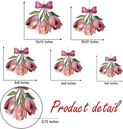 Pink Bell Flower Acrylic Suncatcher, Flower Suncatchers for Window Hangings, Stained Glass Effect Garden Decor, Gift for Mother's Day, Mom, Grandma, Wife, Women