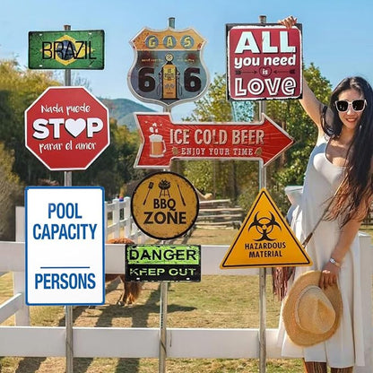 Retro Aluminum Warning Sign, Pool Capacity Sign, Vintage Style, 8 X 12 Inches