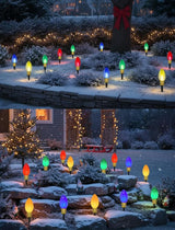 Jumbo C9 LED Christmas Pathway Lights Outdoor, 2 Pack 7 Ft Jumbo Christmas Lights with Pathway Marker Stakes, 8 Giant Multicolor Bulbs Outdoor Holiday Decorations for Lawn Yard Garden