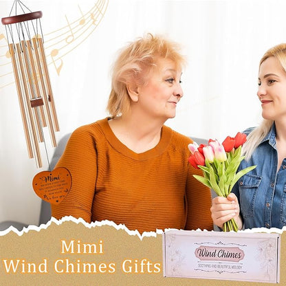 Mimi Gifts for Mother's Day Birthday Christmas Thanksgiving from Grandkids Grandchildren, Mimi Garden Gifts for Grandma, 26Inch Wind Chimes for Outside with S Hook Greeting Card