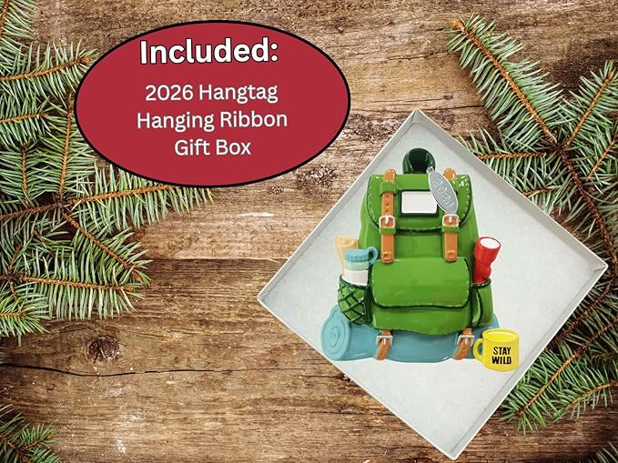 Camping Ornaments 2026 - Backpacking, Hiking Ornament - Easy to Personalize at Home - Comes in a Gift Box so It's Ready for Giving