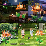 Solar Yard Lights Wind Spinners- Metal Lotus Flower Garden Decor LED Crackle Glass Globe Yard Art Sculpture Solar Stake Lights for Patio Pathway Lawn Walkway (Yellow-Large)