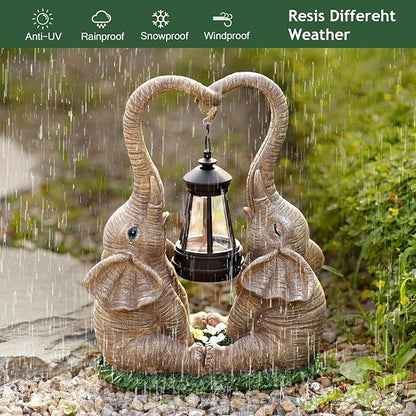 Elephant Statue Garden Decor with LED Solar Lights-Set of 2 Good Luck Elephant Outdoor Statue Elephant Gifts for Women Garden Statues for Yard Patio,Porch,Home for Women