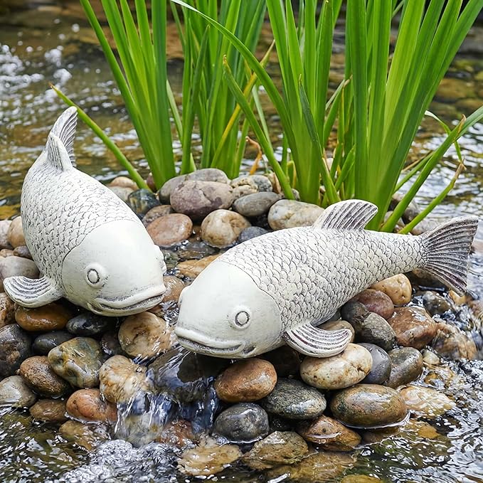 Set of 2 Koi Fish Decor, Large Outdoor Garden Statues, Pond Accessories, Yard Decor, Real Fish Sculpture Art, Koi Pond Kit, Statues for Yard Ornaments Sculpture Garden for Outdoors