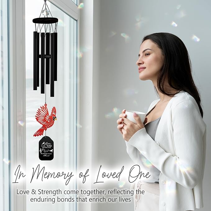 30'' Memorial Crystal Wind Chimes Loss of Mom Dad Grandparent Sympathy Cardinal Bird Keepsake Weatherproof Windchime Remembrance Gift in Memory Loved Ones for Window Outdoor Garden Decor HW2-RB