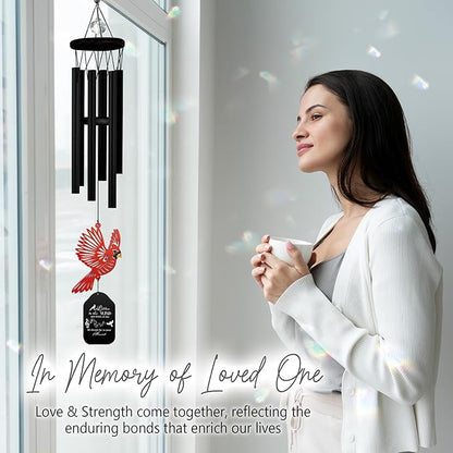 30'' Memorial Crystal Wind Chimes Loss of Mom Dad Grandparent Sympathy Cardinal Bird Keepsake Weatherproof Windchime Remembrance Gift in Memory Loved Ones for Window Outdoor Garden Decor HW2-RB