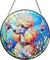 Stained Glass Dog Memorial Suncatcher,Poodle Window Hanging,Sympathy Gifts for Pet Loss,7.9 inch/20 cm Home and Garden Decor for Dog Lovers