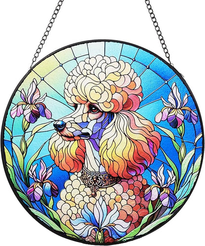 Stained Glass Dog Memorial Suncatcher,Poodle Window Hanging,Sympathy Gifts for Pet Loss,7.9 inch/20 cm Home and Garden Decor for Dog Lovers