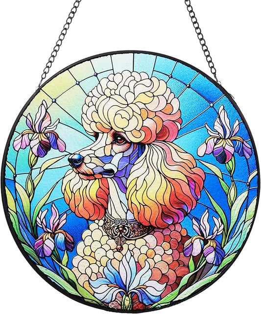 Stained Glass Dog Memorial Suncatcher,Poodle Window Hanging,Sympathy Gifts for Pet Loss,7.9 inch/20 cm Home and Garden Decor for Dog Lovers