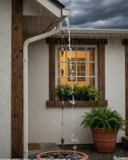 HIGHBIX Rain Chain 8ft Handmade Garden Display Hanging Replacement for Gutter Downspouts Black Powder Coated (Theme 4)