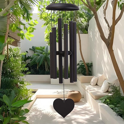 32" Deep Tone Wind Chimes for Outside, Tuned C Major Aluminum Wind Chime with Gift Envelope, Sympathy Memorial Wind Chime for Garden Patio Porch Decor, Heart Design, Black