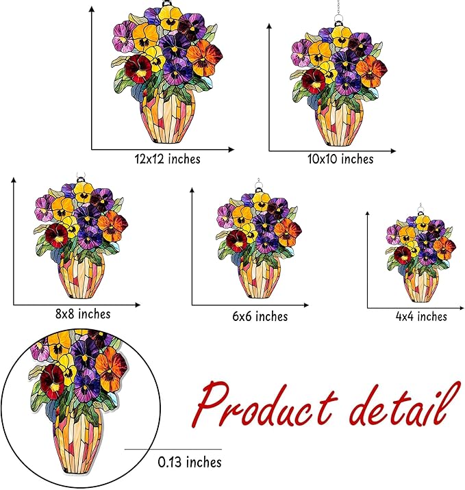 Pansy Bouquet Flower Acrylic Suncatcher, Flower Suncatchers for Window Hangings, Stained Glass Effect Garden Decor, Gift for Mother's Day, Mom, Grandma, Wife, Women