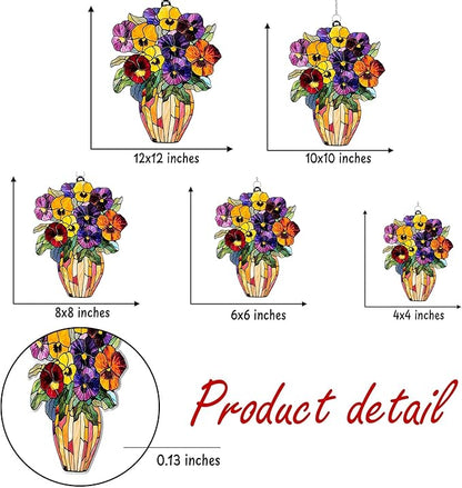 Pansy Bouquet Flower Acrylic Suncatcher, Flower Suncatchers for Window Hangings, Stained Glass Effect Garden Decor, Gift for Mother's Day, Mom, Grandma, Wife, Women