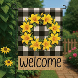 Buffalo Plaid Welcome Wreath Garden Flag Lily Flower Flag 12x 18 Inch Double Sided Spring Outdoor Fall Autumn Farmhouse Outdoor Small Decor for Porch Lawn Patio Yard