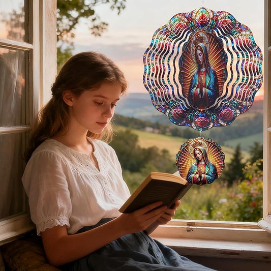 Our Lady Wind Spinners Outdoor - Christian Hanging Decor, Religious Gifts for Women, 3D Stainless Steel Wind Sculptures for Indoors Garden Patio Yard Porch Backyard