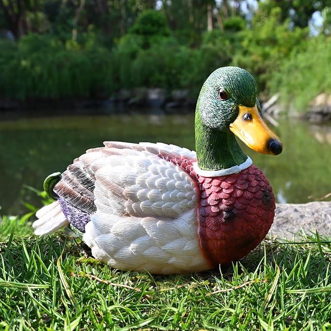 Mallard Duck Decor Garden Statue: Decorations for Home Small Duckling Figurine Lawn Ornaments Yard Sculpture Resin Animal Figures for Outside Decorative Backyard Art
