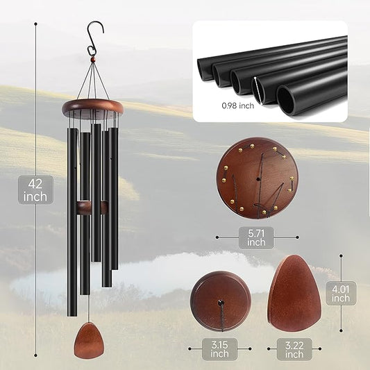 42 Inch Wind Chimes for Outside Deep Tone, Large Wind Chimes with 5 Aluminum Tubes, Courtyard Decoration, Windchimes Outdoor Create an Enjoyable Atmosphere & Give Mom a Gift