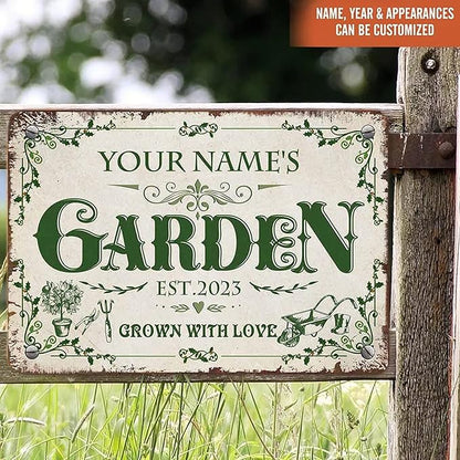 Personalized Metal Signs with Name Made in USA Custom Vintage Garden Sign Waterproof Vintage Decorative Metal Print for Wall Decor Customized Home Garden Ideas Gifts Artwork Prints for Yard Ourdoor