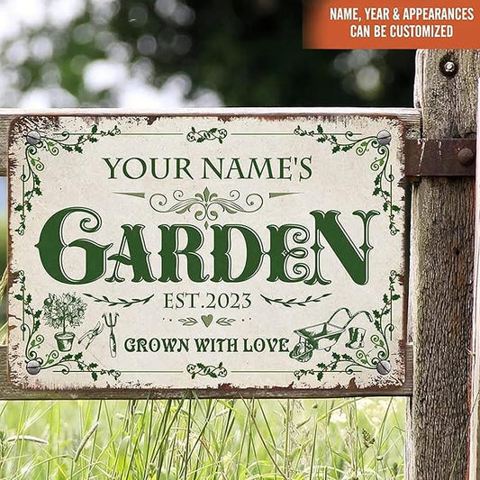 Personalized Metal Signs with Name Made in USA Custom Vintage Garden Sign Waterproof Vintage Decorative Metal Print for Wall Decor Customized Home Garden Ideas Gifts Artwork Prints for Yard Ourdoor