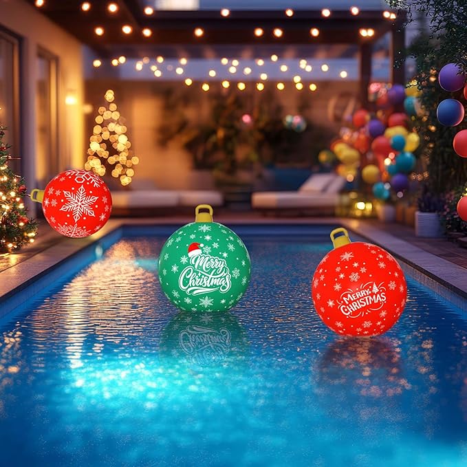 Flasoo 3 Pack Giant Christmas Ornaments, 24 Inch Inflatable Ornaments Balls Outdoor for Christmas Decorations, Giant Outdoor Jingle Bells for Front Door Yard Tree Hanging Decoration