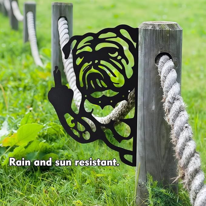 Funny Bulldog Metal Garden Decor Middle Finger Bulldog Dog, Large Garden Stakes Decorative Dogs Silhouette Statues for Yard Lawn Pathway Patio Ornaments (Peeping M)
