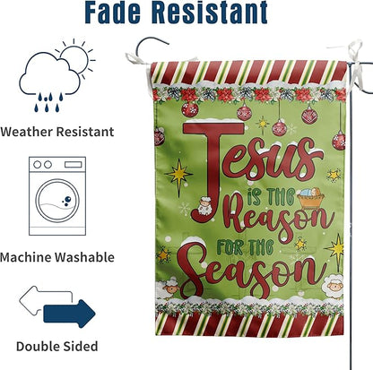 Jesus is the Reason House Flag Christian Christmas Flags 28x40 Double Sided Religious Garden Flag for Outside Large Nativity Flag Outdoor Xmas Winter Decorative Banner