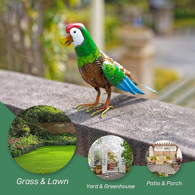 Metal Parrot Garden Statues Outdoor Decor, Parrot Outdoor Sculptures Yard Art Decoration for Patio Lawn Fence Backyard, Gift for Women Moms Grandmas