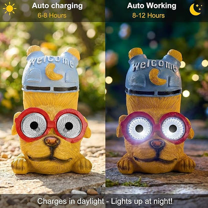 pearlstar 3 Pack Solar Lights Outdoor Garden Statues Resin Animal with Welcome Sign, Mothers Day Gifts for Mom Grandma, Cat Dog Pig Solar Figurines LED Lights Waterproof Outside Decor for Patio Yard