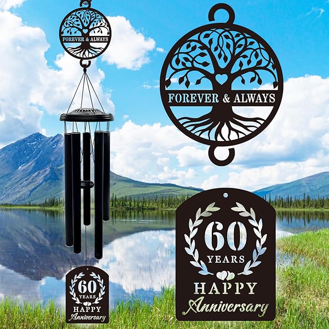 37'' 60th Anniversary Wind Chime Gifts, Golden Anniversary Keepsake Gifts Ideas, Happy 60th Decorations for Parents, Couples, Husband, Wife, Friends