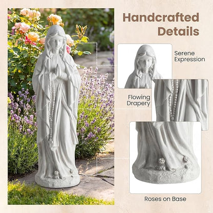 Giantex Virgin Mary Praying Statue 29.5", Blessed Mother Outdoor Religious Statue with Rosary Beads, Weather-Resistant MgO Catholic Yard Decor for Lawn, Patio, Prayer Garden & Memorial, Off White