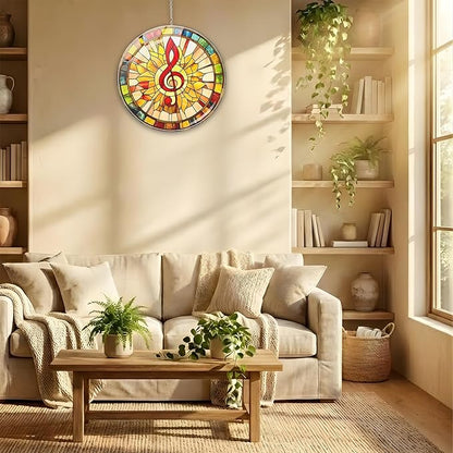 Music Treble Clef Acrylic Suncatcher Boho Piano Suncatchers for Window Hanging Ornament Stained Glass Effect Art Garden Decor for Music Lover, Gifts for Mother's Day, Mom, Grandma, Wife, Women, Nana