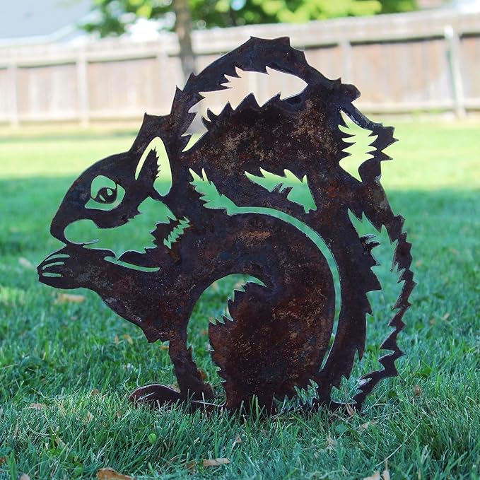 Corten Steel Squirrel Silhouette Rusting Yard Stake (Small)