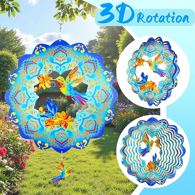 3D Wind Spinner, 12 inch 3D Kinetic Metal Garden Spinners, Rustproof Metal Garden Decor Yard Art, Wind Sculptures Ideal Gift for Homeowners & Garden Lovers