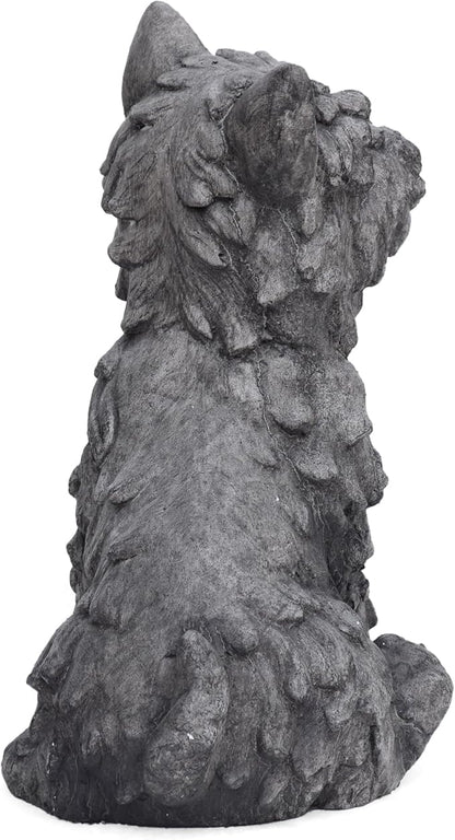 roomfitters Cricket Dog Cast Stone Garden Statue, 15-Inch Terrier Puppy Sculpture in Lightweight Concrete, Antique Gray