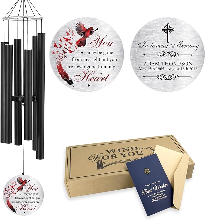 ASTARIN Personalized 30" Bereavement Wind Chimes for Outside, Memorial Gift in Remembrance of a Loved One, Sympathy Gift for Loss of Mother Father Husband, Garden Patio Decor