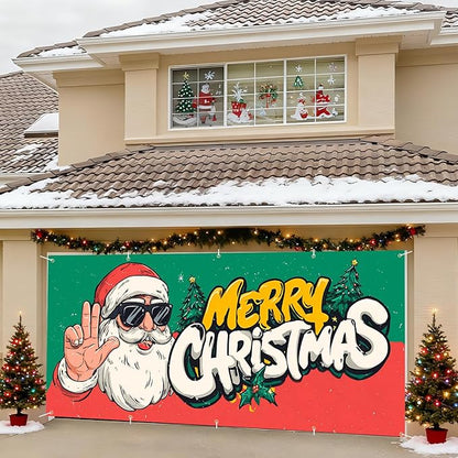 7 x 16 ft Christmas Garage Door Decorations Merry Christmas decorations Xmas Garage Door Cover, Happy New Year Hanging Banner for Home,Outdoor,Indoor,Party