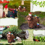 Suzile Garden Gnomes Statues Decor 9.84'' Highland Cow Garden Statues Resin Gnome Sitting on Highland Cow Birthday Gifts for Woman Mom for Home Table Yard Patio Lawn Porch