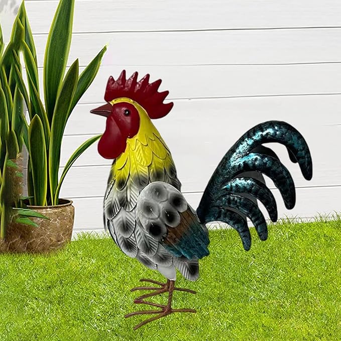 Outdoor Garden Statue Lawn Ornament Metal Figurine Yard Sculpture for Patio Outside Home Backyard- White Blue Yellow