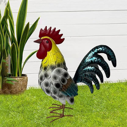 Outdoor Garden Statue Lawn Ornament Metal Figurine Yard Sculpture for Patio Outside Home Backyard- White Blue Yellow