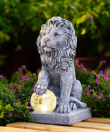 Nacome Guardian Lion Garden Statue: Outdoor Decor Sculpture with Ball Lights for Yard Art Porch Patio - Unique Birthday Gifts for Women Mom(9.45in)