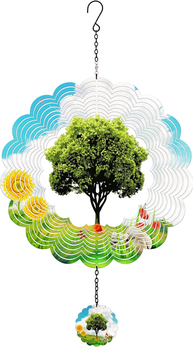 Hanging Decor Outdoor,Outdoor Garden Decor, Wind Spinners Outdoor Colorful Green Tree Hanging Decor,Ornaments Kinetic Yard Art, Valentine Gifts for Women-Big Green Tree Wind Spinners.