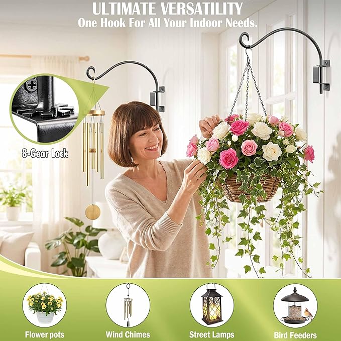 Lifyzoon Swivel Bird Feeder Hanger Hook: 16-Inch Swivel Hanging Plant Bracket, 60lbs Weight Capacity - Outdoor Wall Hooks for Bird Feeder, Wind Chimes, Heavy Plants