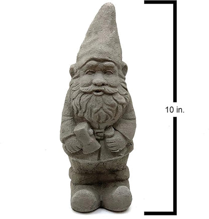 Garden Gnome with Hatchet: Solid Durable Stone Statue with Vintage Texture. Sealed for Outdoor Use. Handcrafted USA. (Antique/Gray)