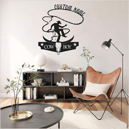 Personalized Cowboy Metal Sign, Custom Metal Sign, Vintage Cowboy Wall Decor, Rustic Name Plaque, Rustic Western Wall Art