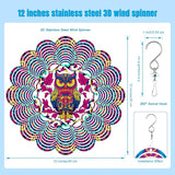Wind Spinners Outdoor, Owl Metal 3D Hanging Garden Decor, 12-inch Stainless Steel Wind Spinner with Tail Spinner, Wind Sculptures for Patio Lawn Yard, Ornament Gift for Women/Men