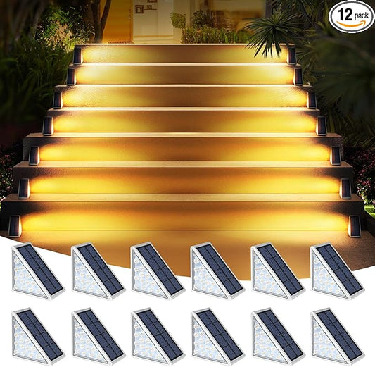 AUDLES LED Solar Step Lights Waterproof Outdoor Stair Lights, Warm White Solar Deck Lights IP67 Solar Decoration Lights for Yard, Patio, Garden, Walkways, Front Door, Pathway, Driveway, Porch 12 Pack