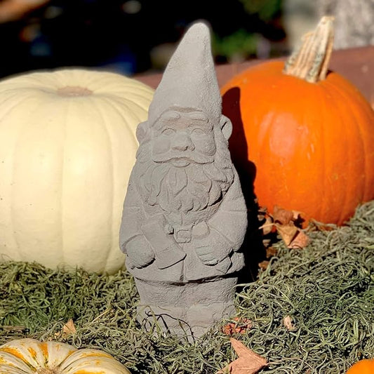 Garden Gnome with Hatchet: Solid Durable Stone Statue with Vintage Texture. Sealed for Outdoor Use. Handcrafted USA. (Antique/Gray)
